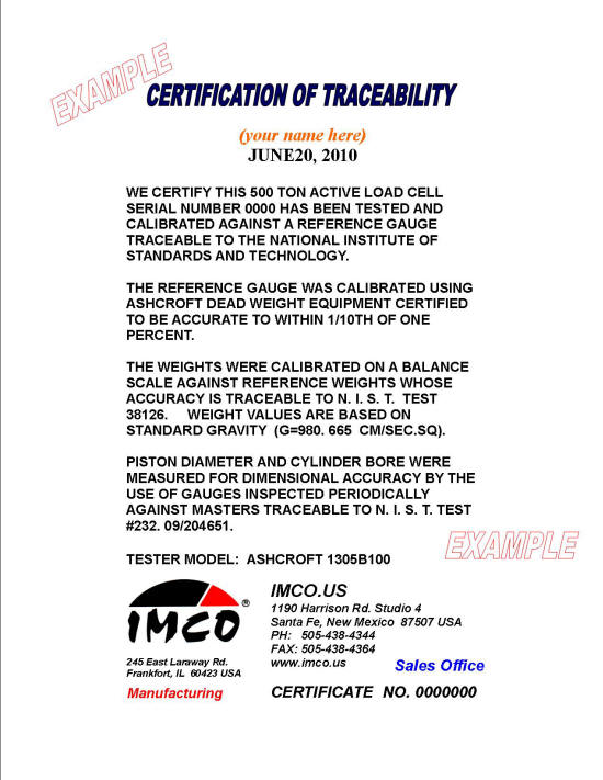 CALIBRATION EQUIPMENT CERTIFICATE OF TRACEABILITY